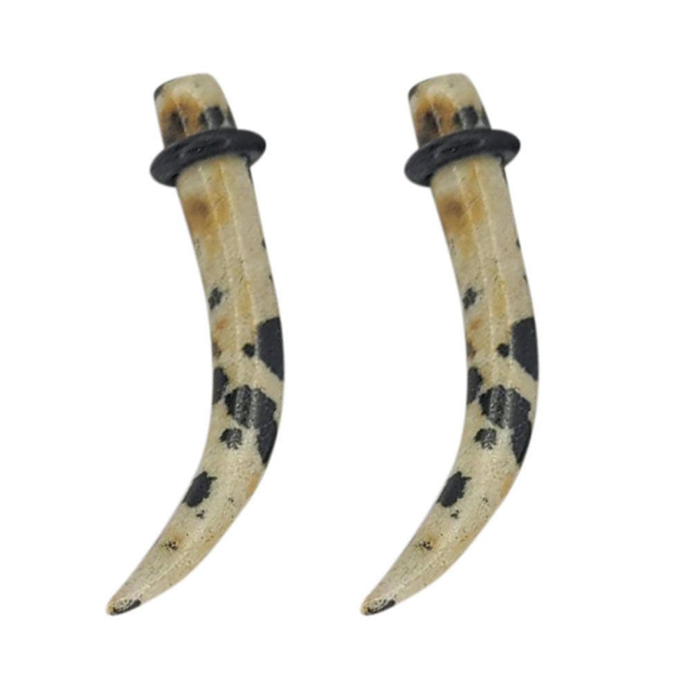 Dalmatian Jasper Stone 2 to 4 Gauge Curved Ear Tapers - Pair
