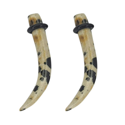 Dalmatian Jasper Stone 2 to 4 Gauge Curved Ear Tapers - Pair