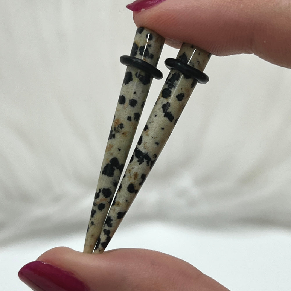 Dalmatian Jasper Stone Ear Tapers - Pair