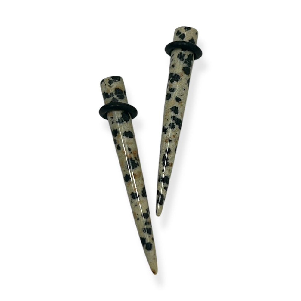 Dalmatian Jasper Stone Ear Tapers - Pair