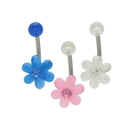 Surgical Steel 14 Gauge Belly Ring with Acrylic Jewel Flower