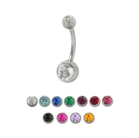 Surgical Steel 14 Gauge High Polish Belly Ring with Jeweled Gem