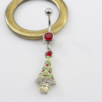 Surgical Steel 14 Gauge Belly Ring with Jeweled Christmas Tree - photo 4