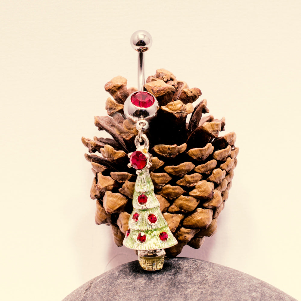 Surgical Steel 14 Gauge Belly Ring with Jeweled Christmas Tree - photo 3