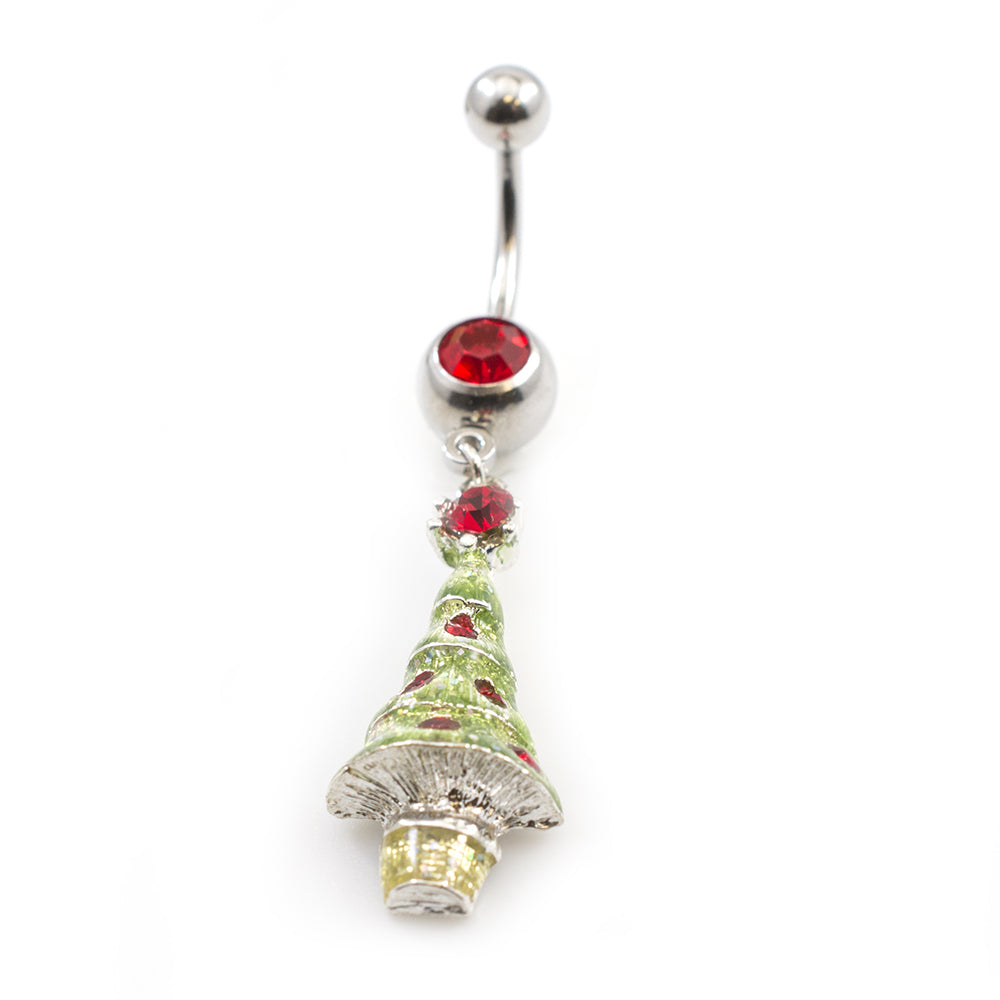 Surgical Steel 14 Gauge Belly Ring with Jeweled Christmas Tree - photo 2