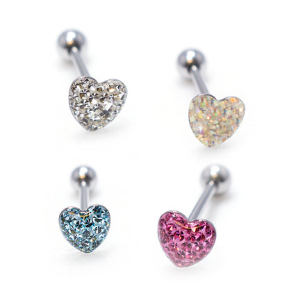 Surgical Steel Tongue Ring Barbell 14 Gauge 5/8" Epoxy Paved Gem Heart