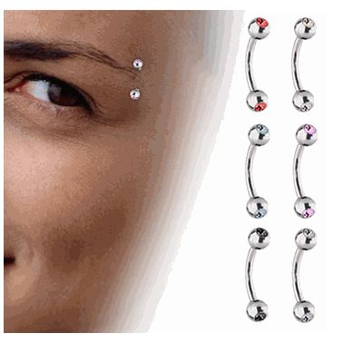 Titanium 16 Gauge Curved Eyebrow Barbell with Jeweled High Polish