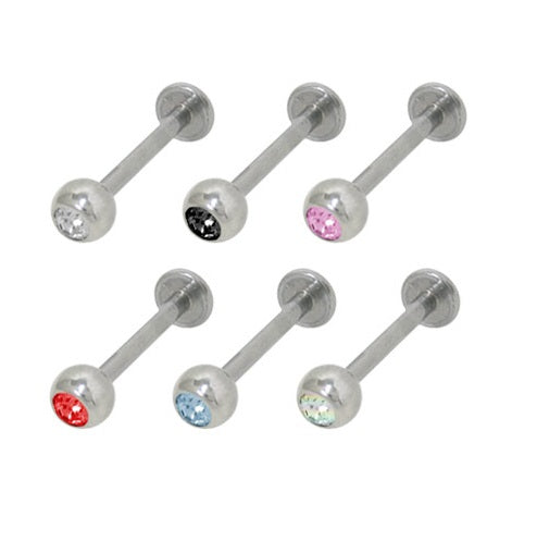 Titanium 16 Gauge Labret Monroe Stud with Jeweled High Polish
