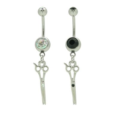 Surgical Steel 14 Gauge Belly Ring with Jeweled Scissors