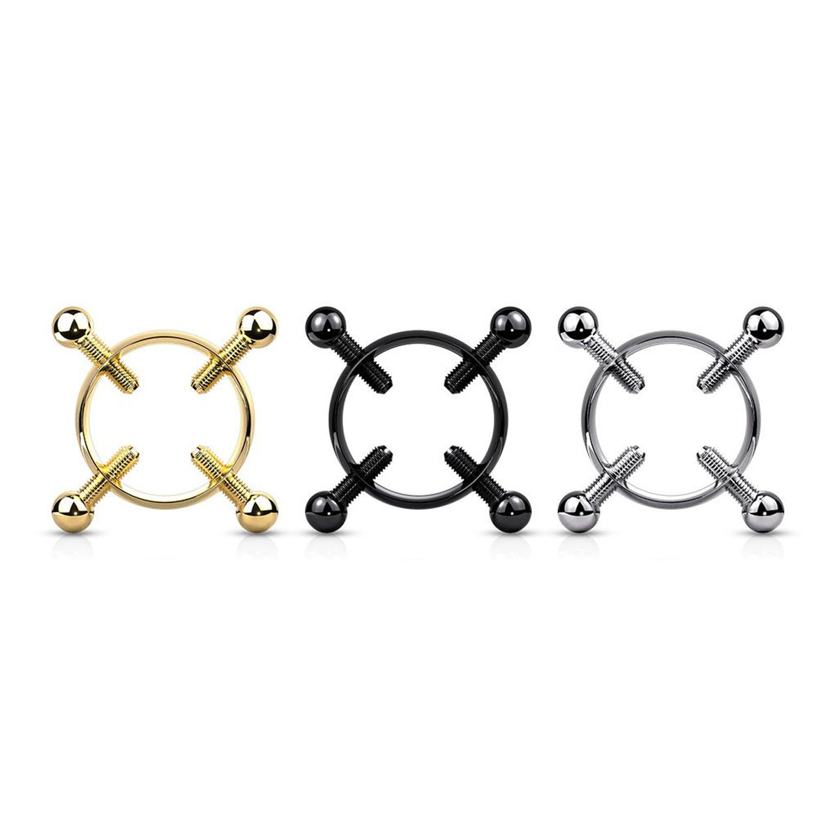 Surgical Steel Non- Adjustable Nipple Ring Clamp & 4 Screws - Pair - Kruelty
