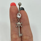 Surgical Steel 14 Gauge Belly Ring with Dangle CZ Skull Key - photo 2