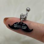 Surgical Steel 14 Gauge Kiss Me Mustache CZ Dangle Belly Ring