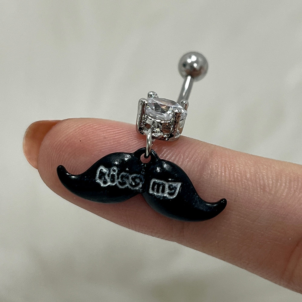 Surgical Steel 14 Gauge Kiss Me Mustache CZ Dangle Belly Ring