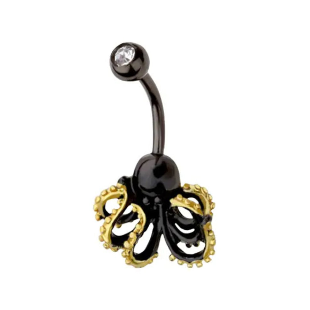 Surgical Steel 14 Gauge Black Kraken Octopus Belly Button Ring
