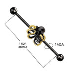Surgical Steel 14 Gauge Black Octopus Industrial Barbell