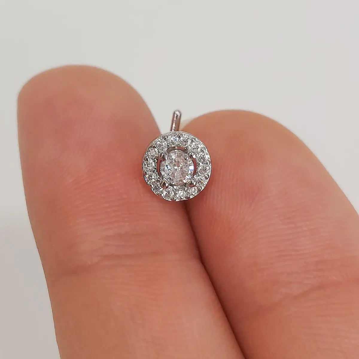 Surgical Steel L-Shaped Nose Stud 20G 6.5mm with Clear CZ Halo