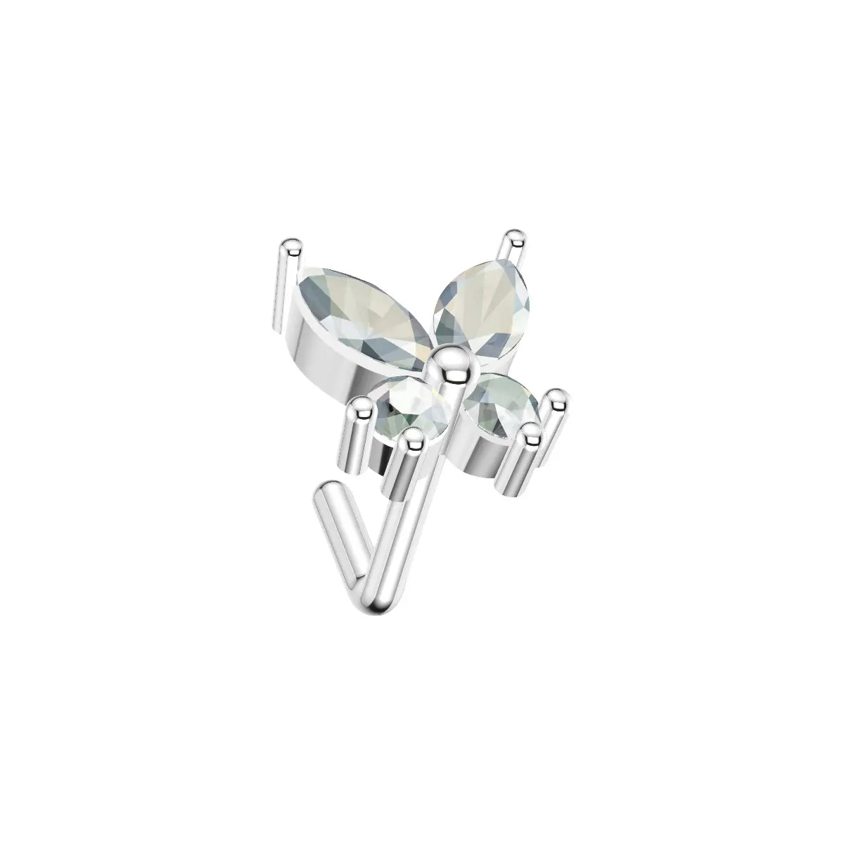 Surgical Steel L-Shaped Nose Stud 20G 6.5mm with CZ Butterfly - photo 2