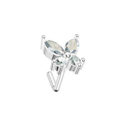 Surgical Steel L-Shaped Nose Stud 20G 6.5mm with CZ Butterfly - photo 2