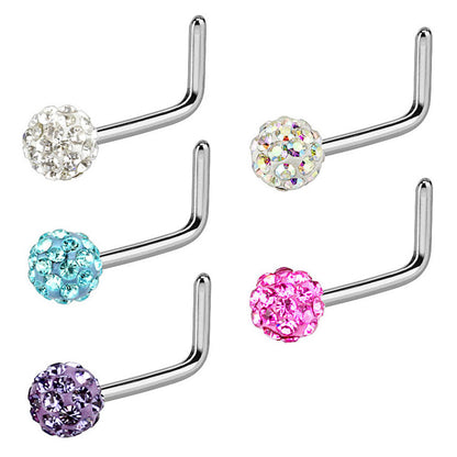Surgical Steel 20 Gauge L-Shape Nose Stud with Ferido Ball CZ