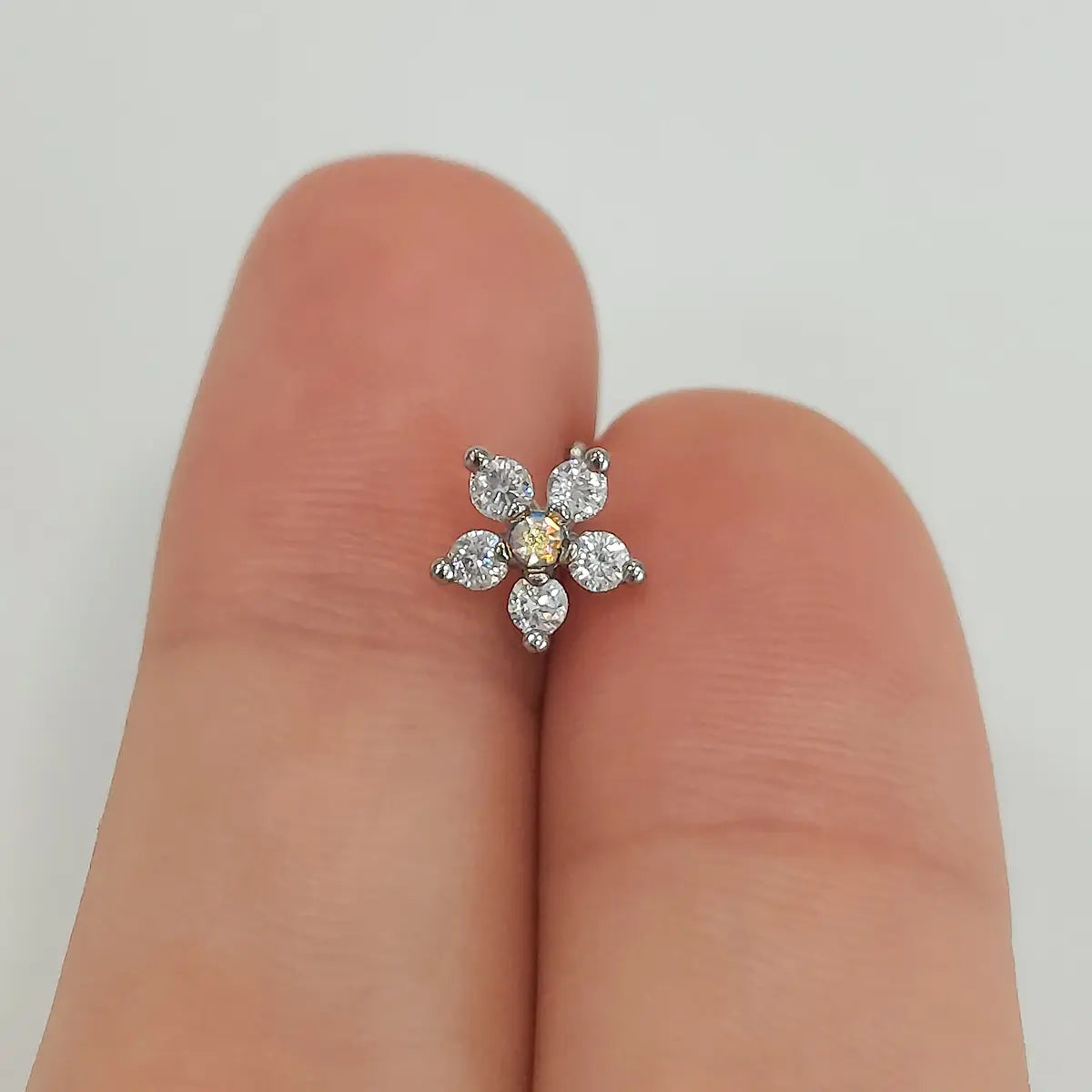 Surgical Steel L-Shaped Nose Stud 20G 6.5mm with CZ Flower - photo 4