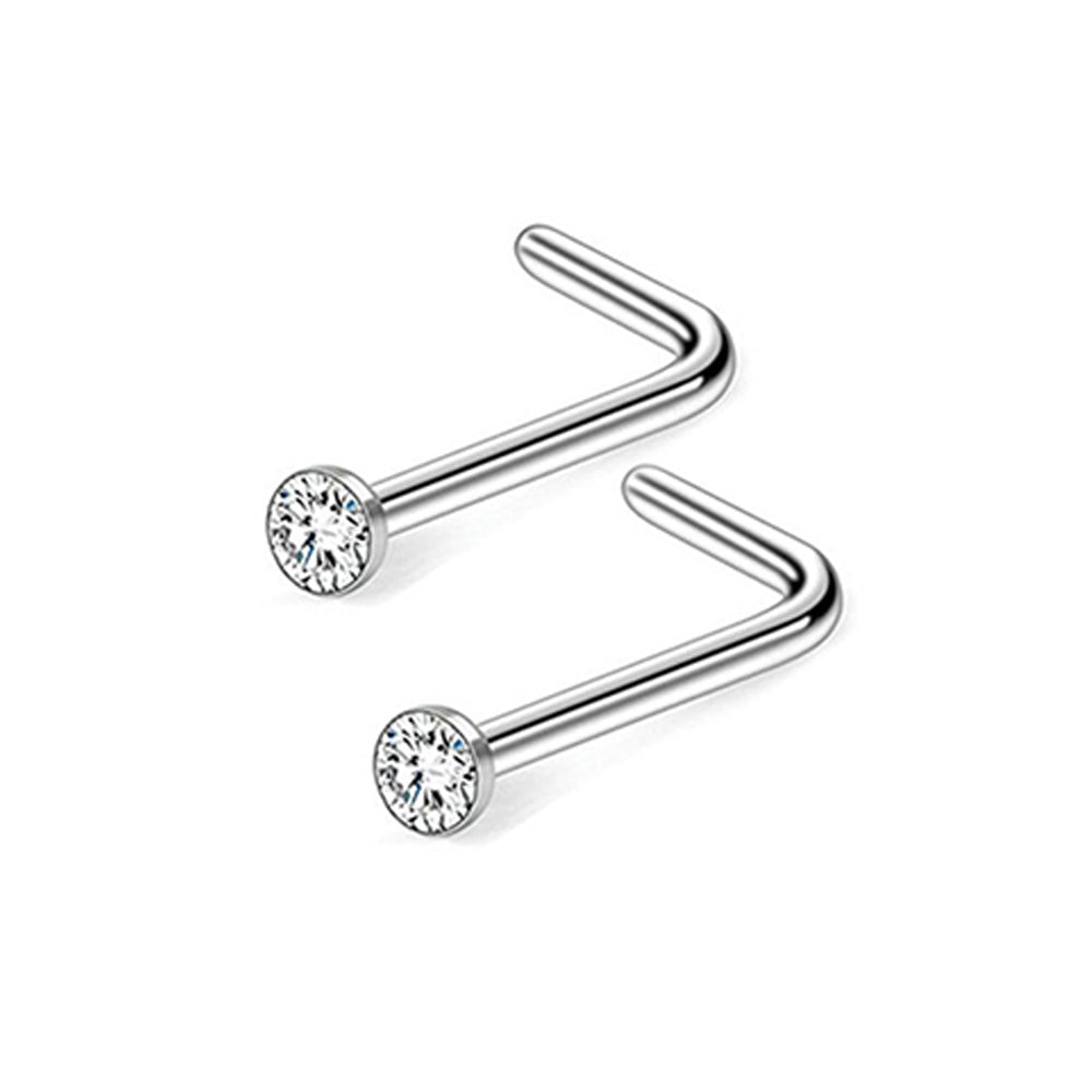 Surgical Steel 20 Gauge Bezel CZ Nose Studs - Pair