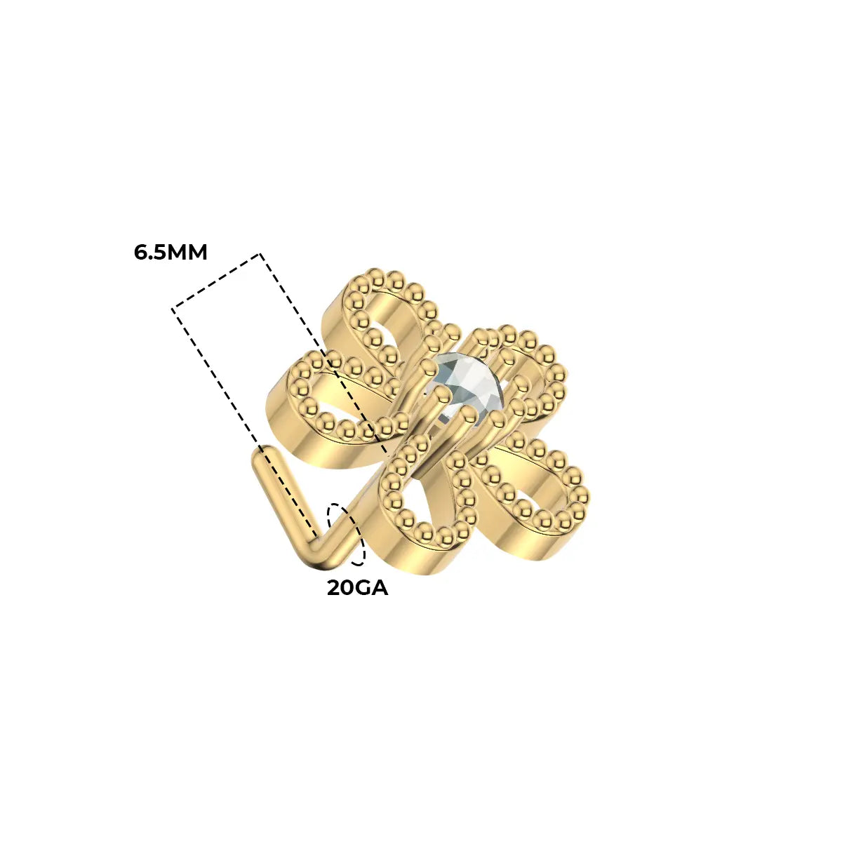 Gold Plated Surgical Steel 20G Clear CZ Flower L Shaped Nose Stud