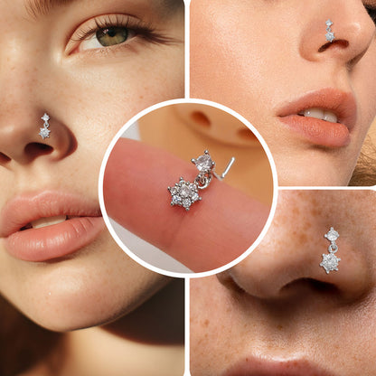 Surgical Steel L-Shaped Nose Stud 20G 6mm with Dangle Flower CZ - photo 5