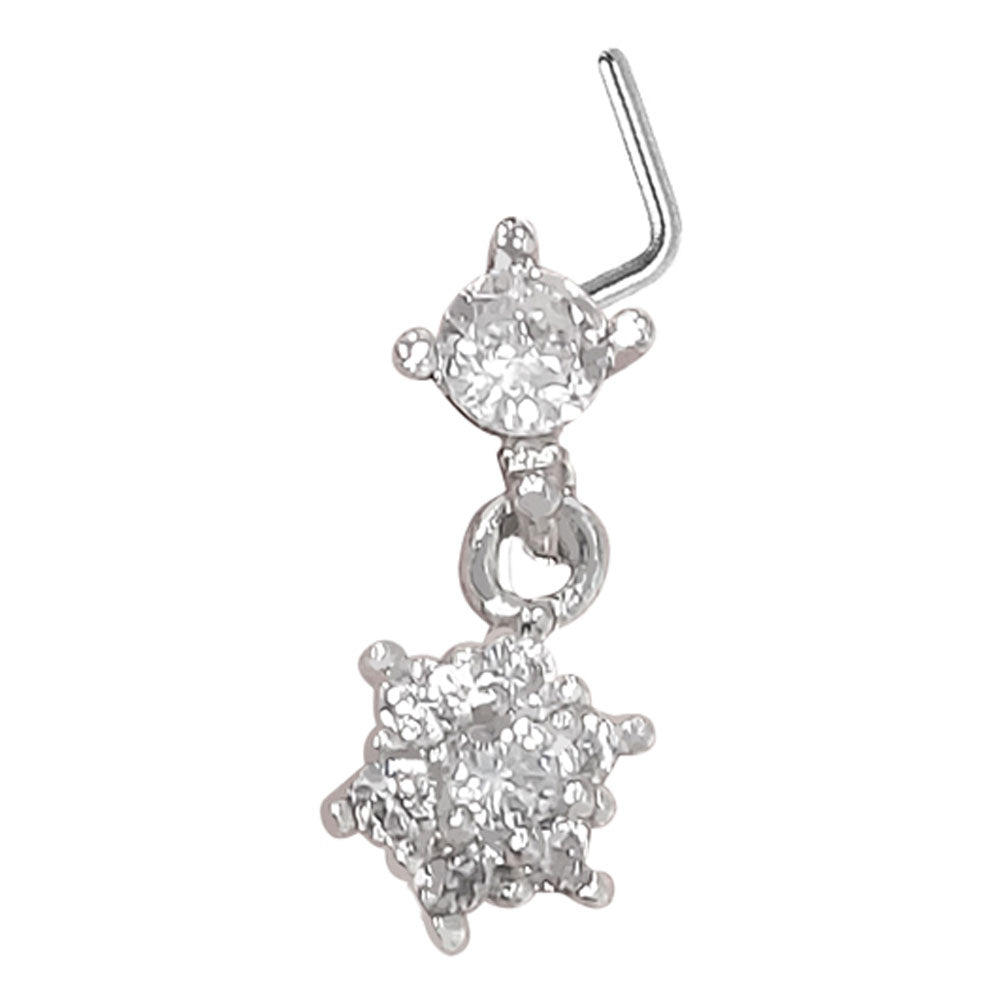 Surgical Steel L-Shaped Nose Stud 20G 6mm with Dangle Flower CZ - photo 2