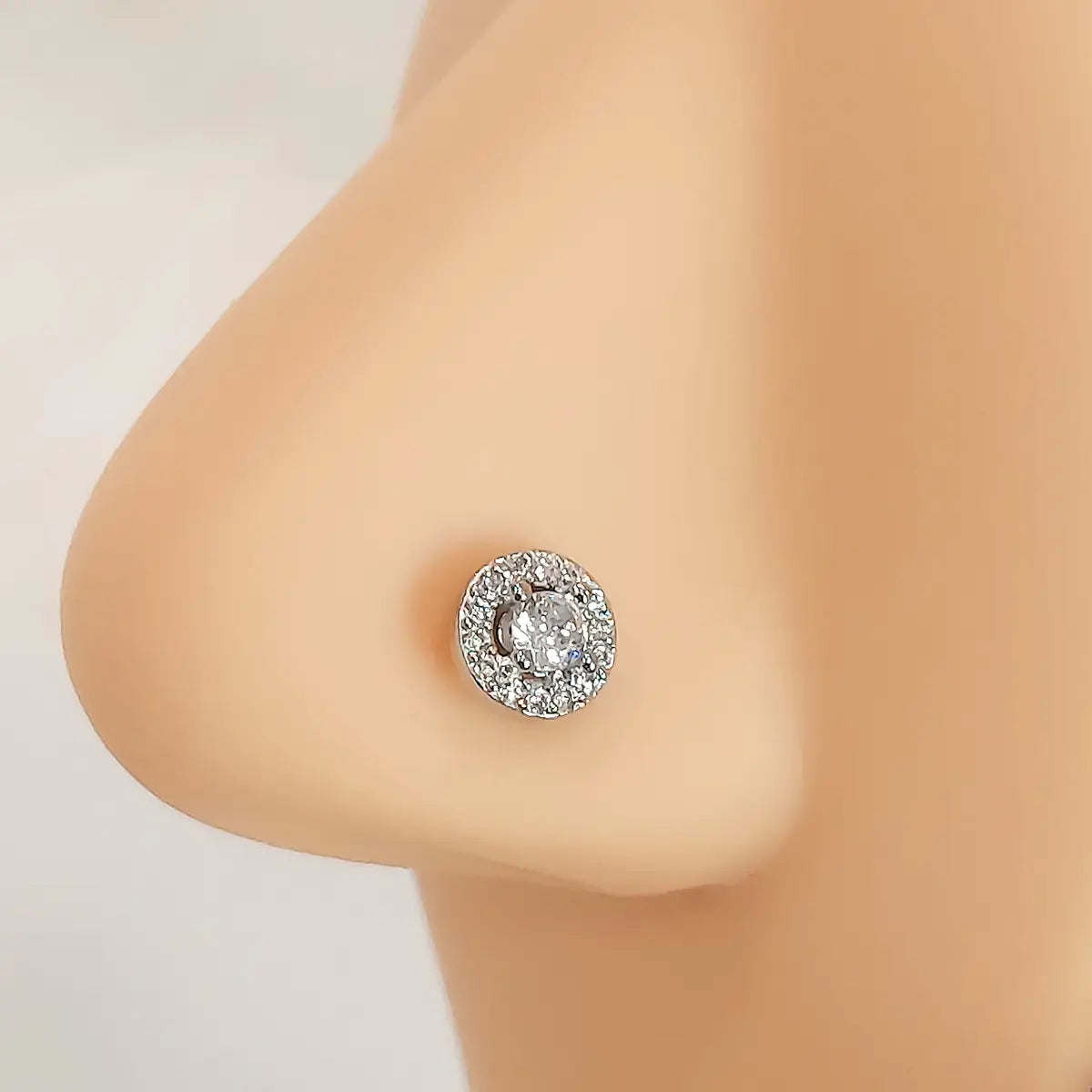 Surgical Steel L-Shaped Nose Stud 20G 6.5mm with Clear CZ Halo - photo 2