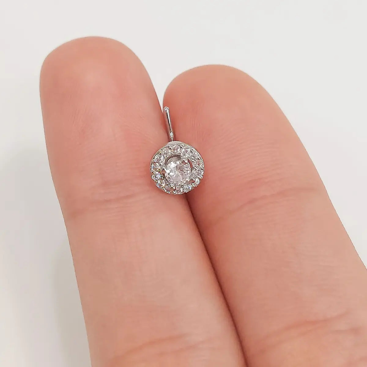 Surgical Steel L-Shaped Nose Stud 20G 6.5mm with Clear CZ Halo - photo 4