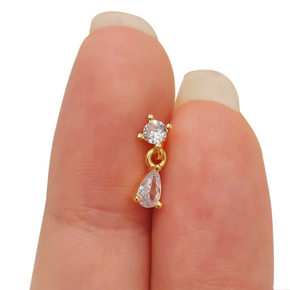 Surgical Steel L-Shaped Nose Stud 20G 6mm with Teardrop CZ Dangle - photo 3