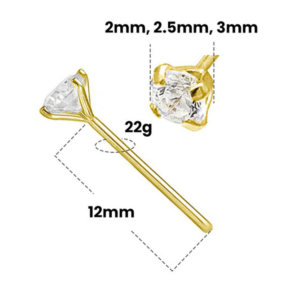 14K Solid Gold Fishtail Nose Stud with Lab Diamond 22 Gauge
