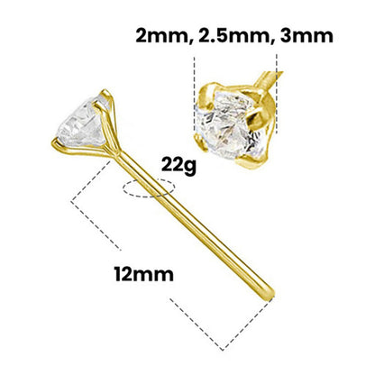 14K Solid Gold Fishtail Nose Stud with Lab Diamond 22 Gauge