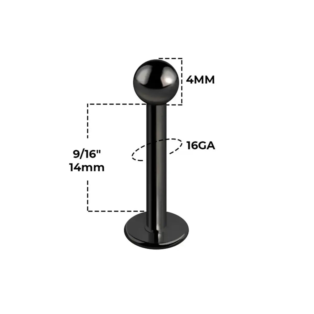 Surgical Steel 16 Gauge Black Flat Back Labret Stud