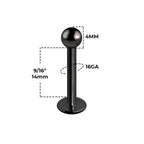 Surgical Steel 16 Gauge Black Flat Back Labret Stud