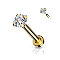 Surgical Steel 18 Gauge Prong CZ Top Flat Back Labret Stud - Style 2