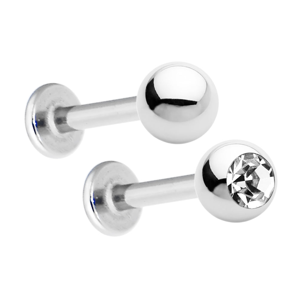 Surgical Steel 12 Gauge Labret Monroe Studs with CZ - Pair