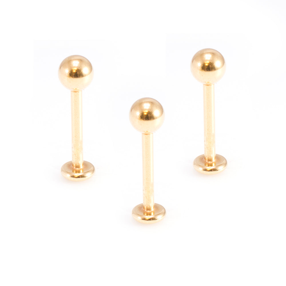 Surgical Steel 14 Gauge Gold Plated Monroe Labret Studs - 3 Pack