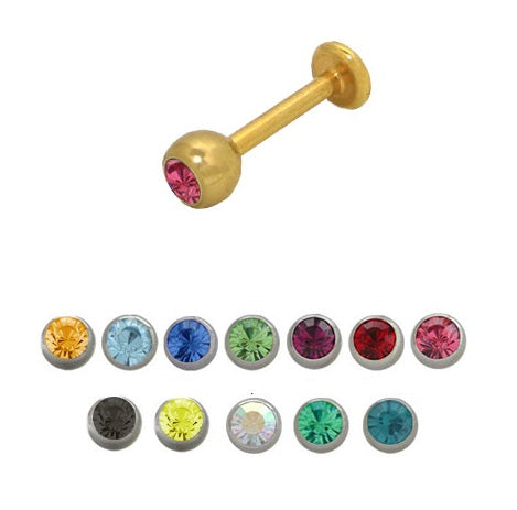Surgical Steel 14 Gauge Labret Monroe with 14K Gold Plate and Jewel