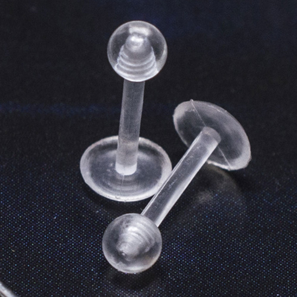 Clear Acrylic Flat Back Labret Retainer 16 Gauge - 8mm