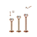 14K Solid Rose Gold Push In Labret with Clear CZ