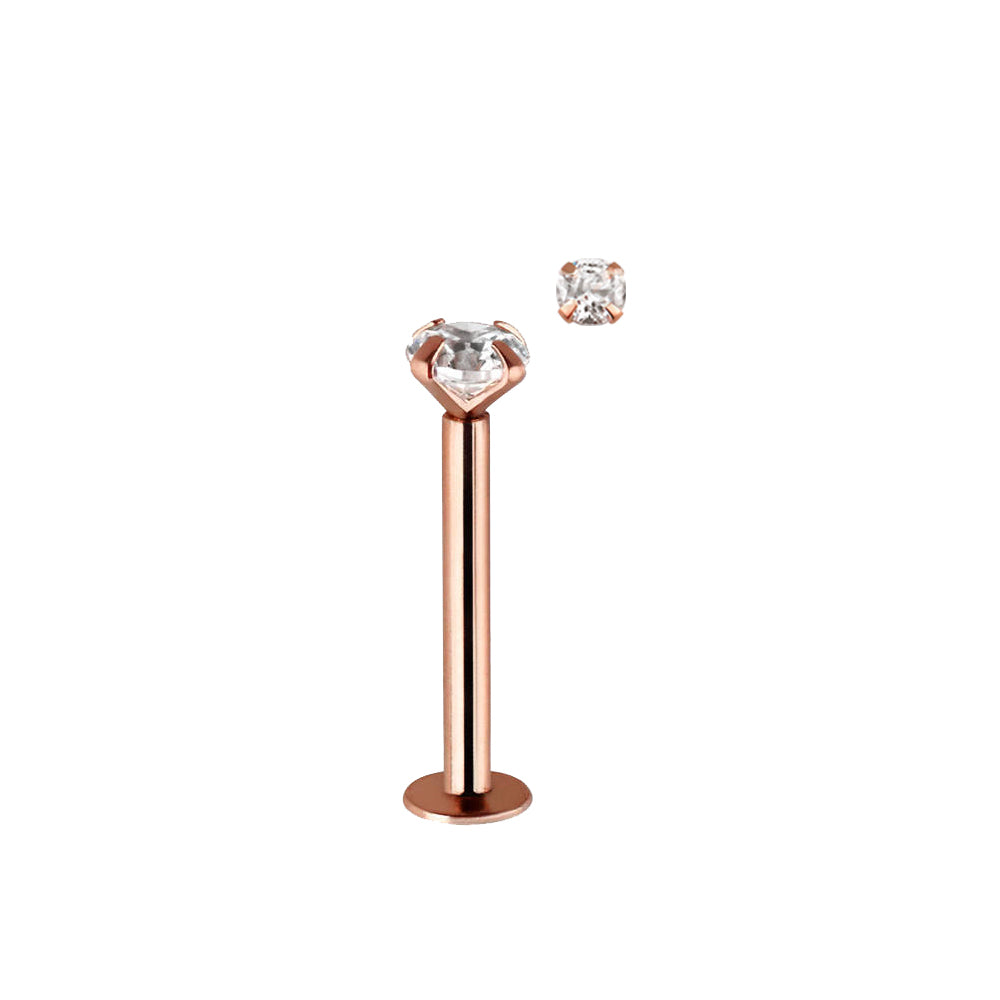 14K Solid Rose Gold Push In Labret with Clear CZ