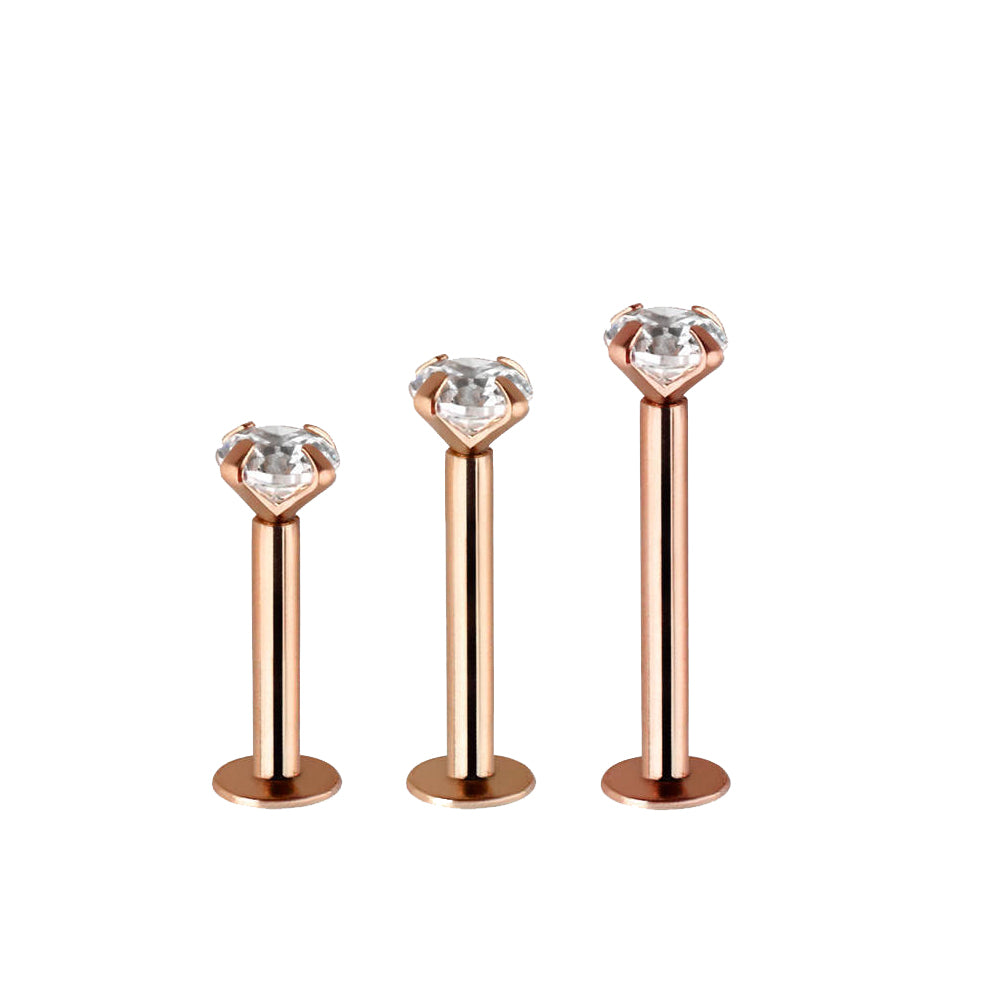 14K Solid Rose Gold Push In Labret with Clear CZ