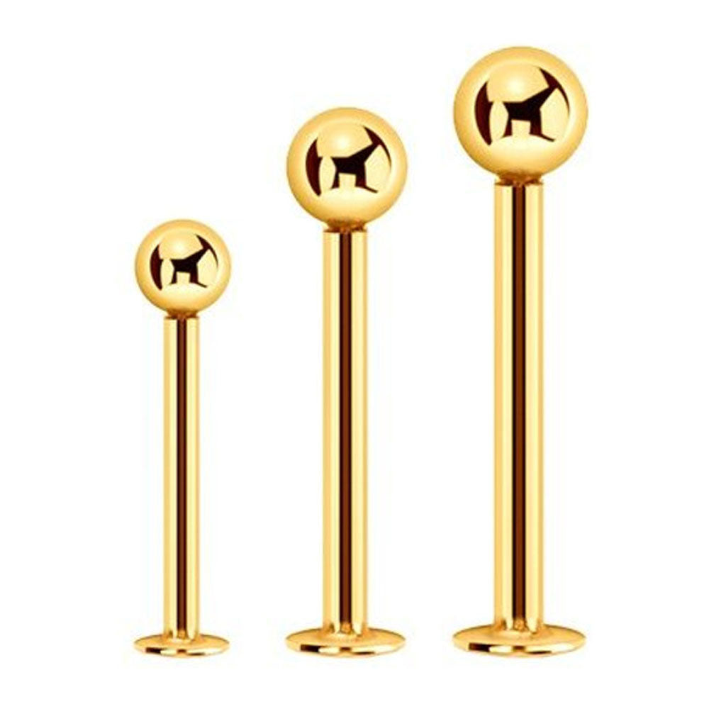 14K Solid Gold 16 Gauge Labret Stud with Push In Top Ball