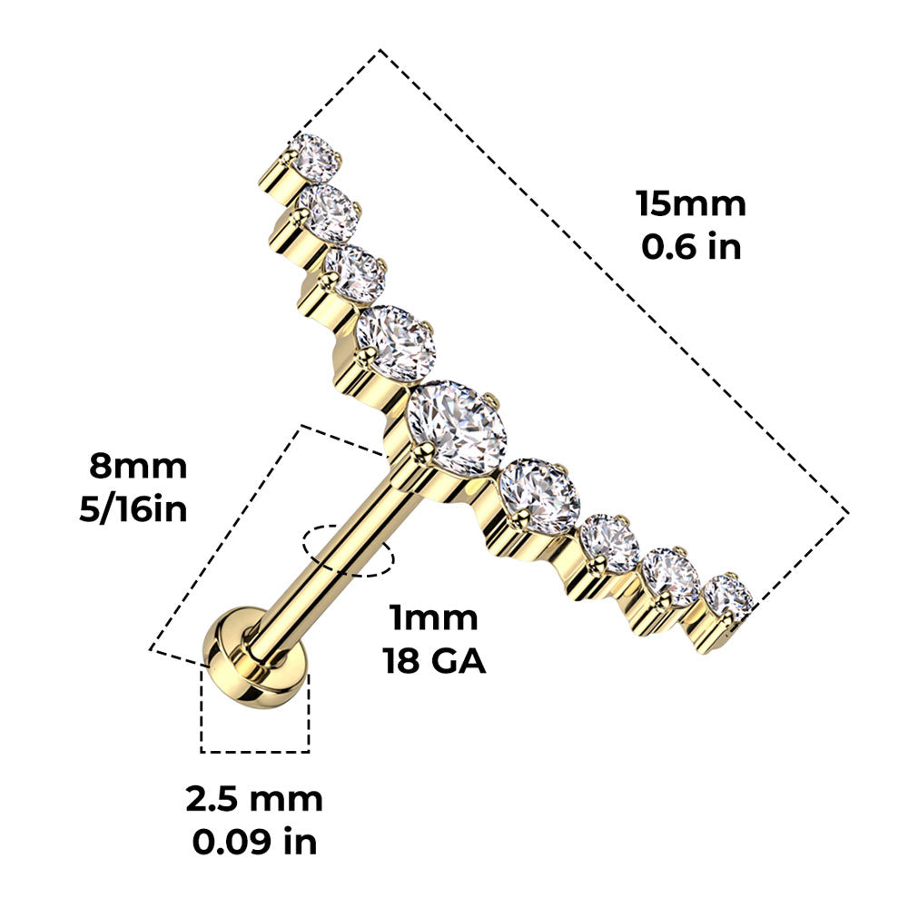 Titanium 18 Gauge Curved CZ Climber Flat Back Labret Stud - photo 2