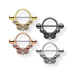 Surgical Steel 14 Gauge Nipple Shield with Tribal Lace Swirl CZ - Pair