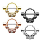 Surgical Steel Nipple Ring Barbell Shield 14 Gauge & Gem Lace Swirls - Kruelty