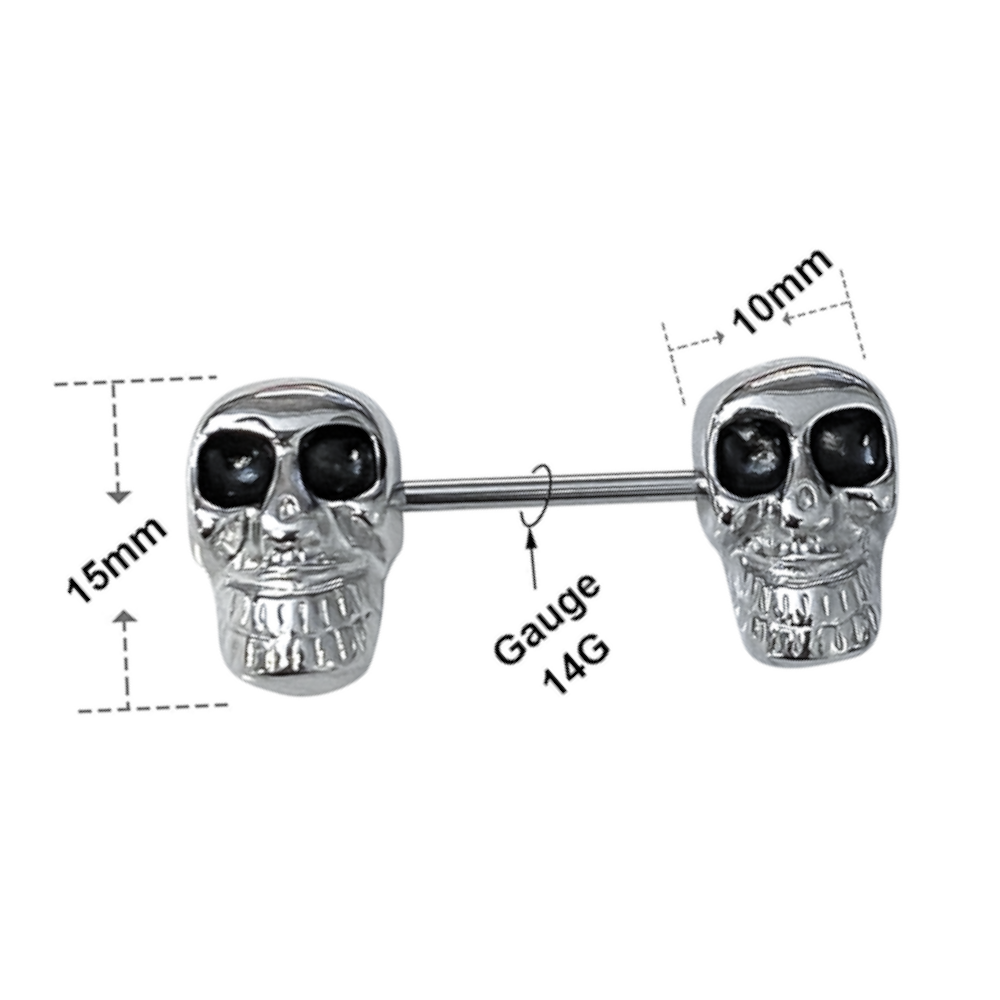 Surgical Steel 14 Gauge Nipple Barbell with Large Skull - Pair - photo 2
