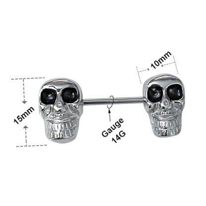 Surgical Steel 14 Gauge Nipple Barbell with Large Skull - Pair - photo 2