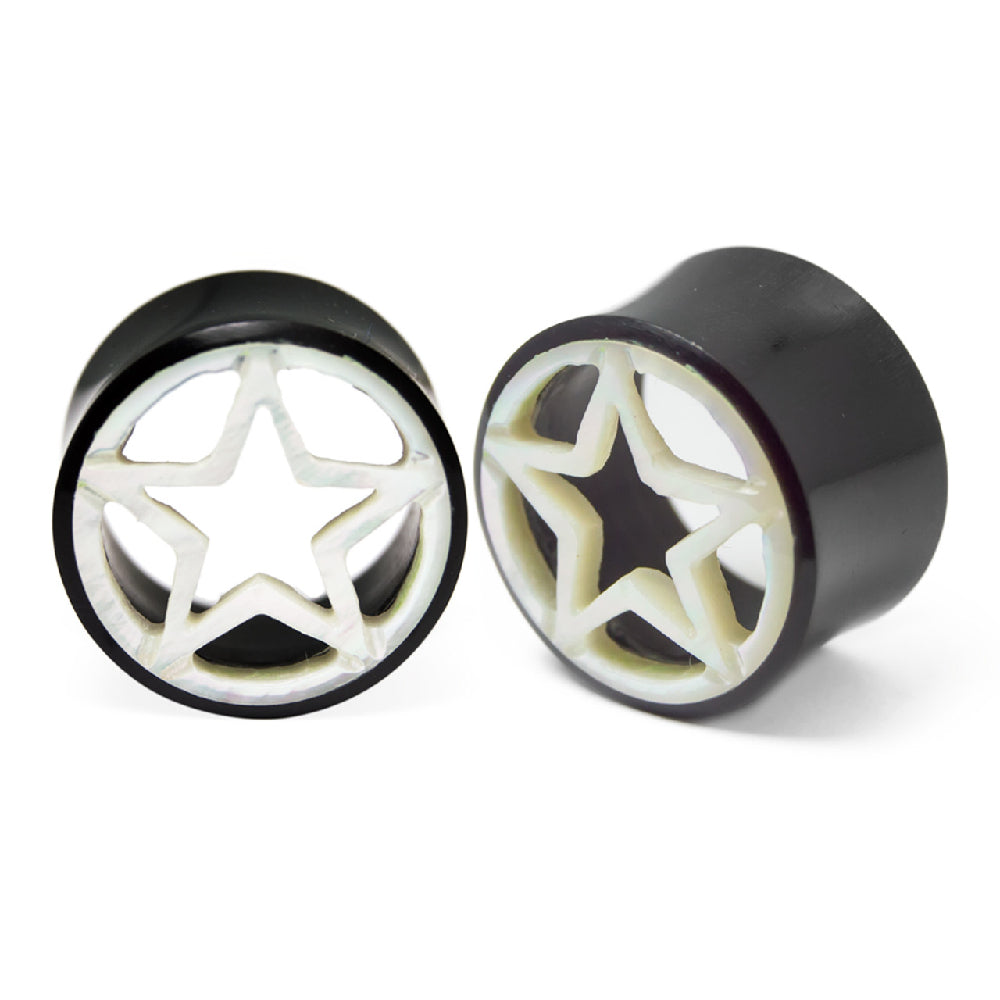 Horn Bone 13/16 Inch Ear Tunnels with Mother of Pearl Stars - Pair - photo 2